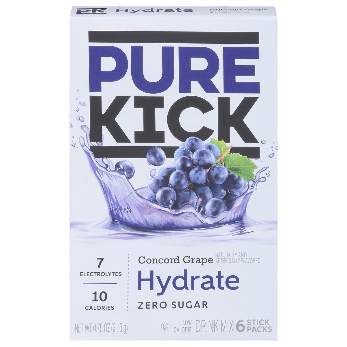 slide 1 of 14, Pure Kick Hydrate Zero Sugar Concord Grape Drink Mix Stick Packs - 6 ct, 6 ct