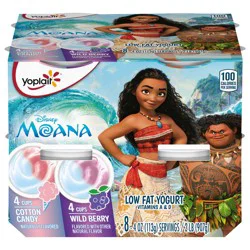 Yoplait Low Fat Kids Yogurt, Disney Moana Variety Pack, Cotton Candy and Wild Berry, Gluten Free Snacks, 8 Yogurt Cups