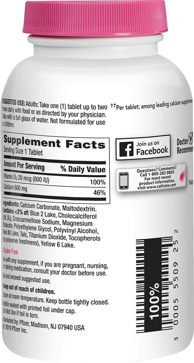 slide 3 of 7, Caltrate 600+D3 Calcium and Vitamin D Supplement Tablets - 200 Count, 200 ct