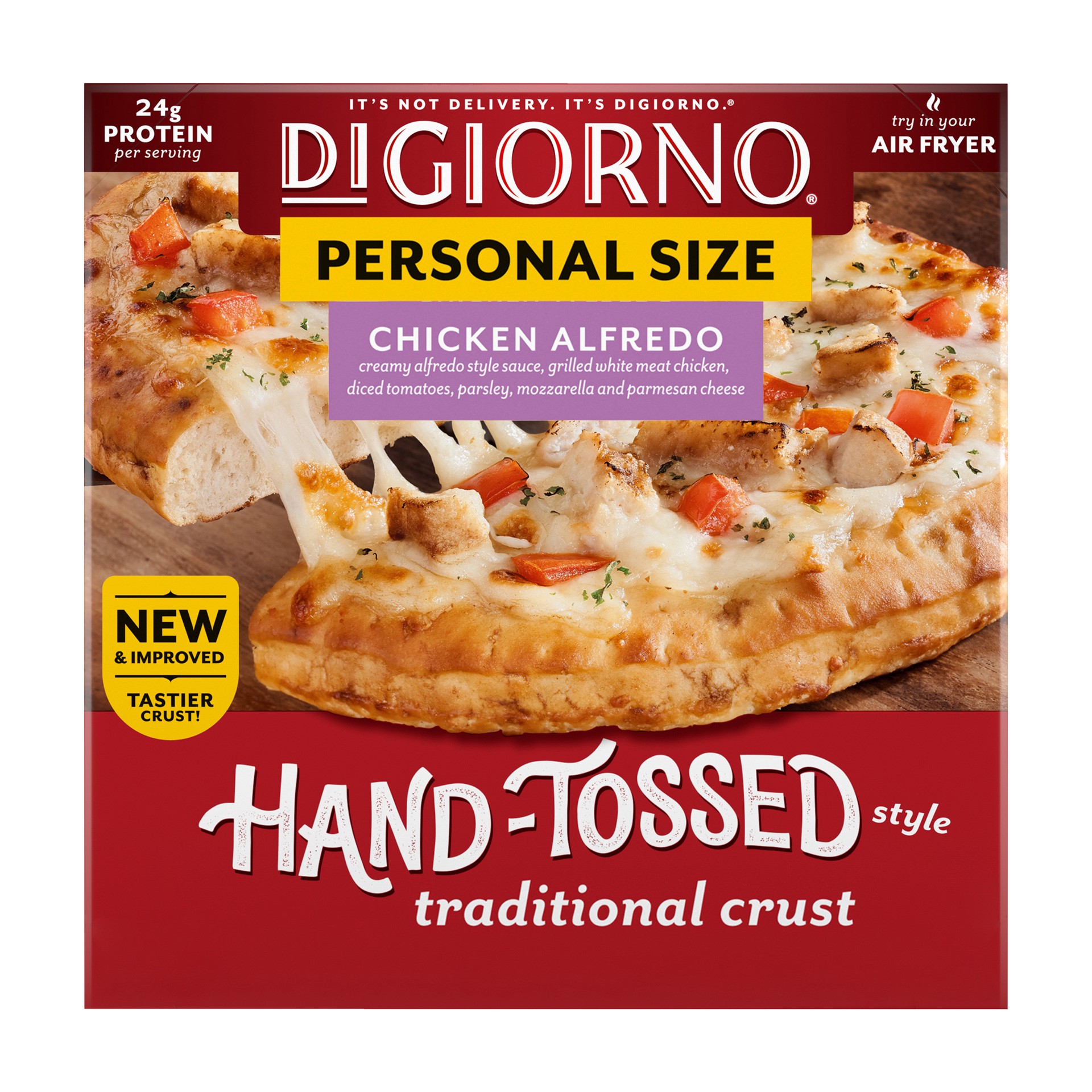 slide 1 of 3, DiGiorno Chicken Alfredo Frozen Personal Pizza on a Hand Tossed Style Traditional Crust, 8.8 oz