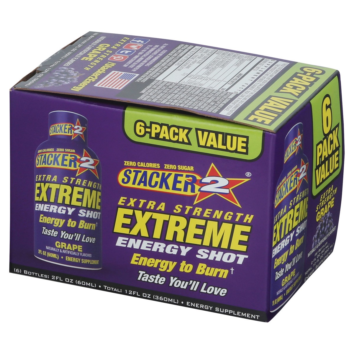 slide 8 of 9, Stacker 2 Extreme Energy Shots Extra Strength Grape flavor - 6 ct, 6 ct