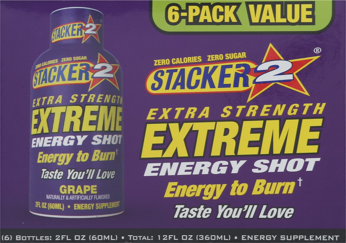 slide 2 of 9, Stacker 2 Extreme Energy Shots Extra Strength Grape flavor - 6 ct, 6 ct