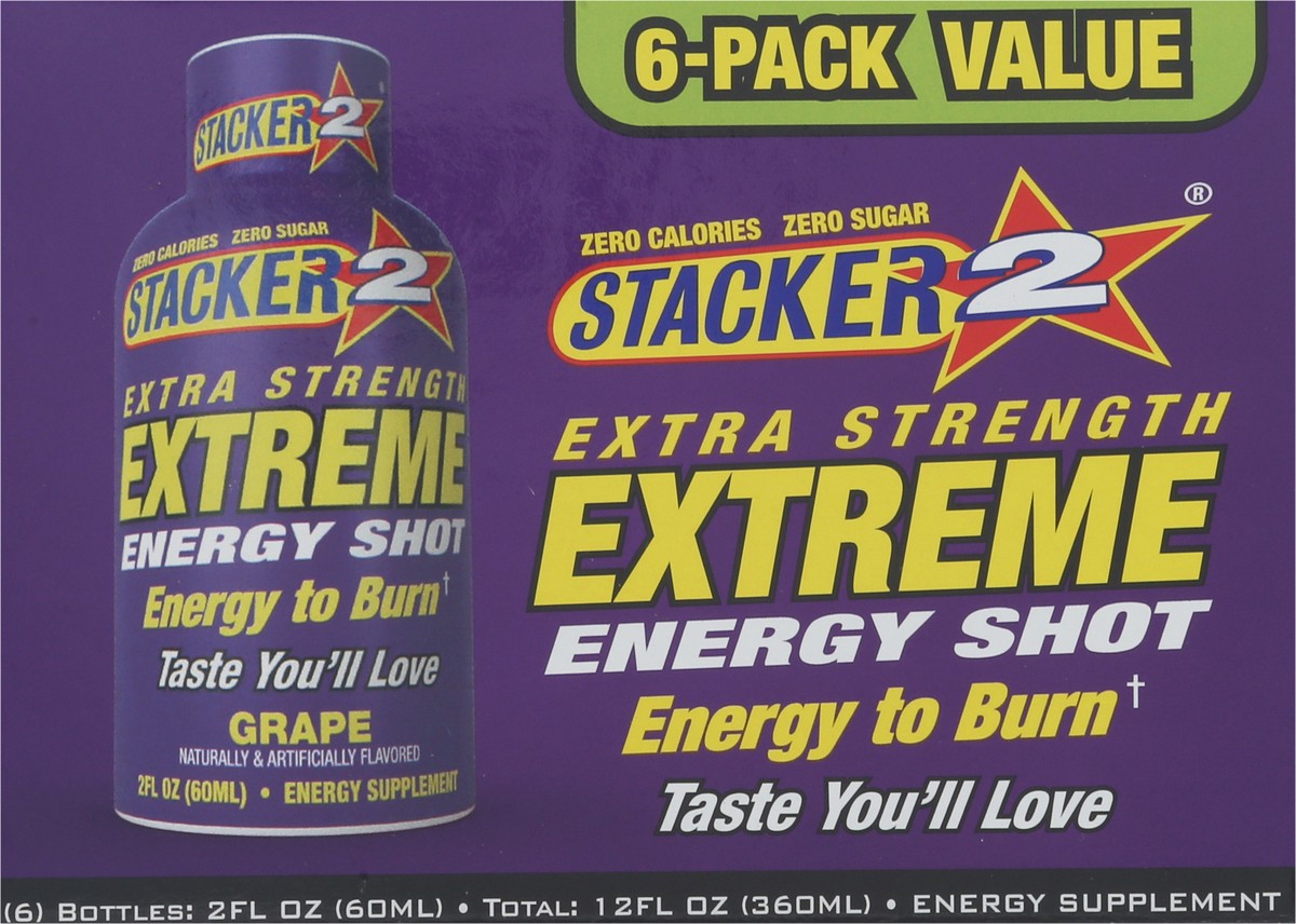 slide 5 of 9, Stacker 2 Extreme Energy Shots Extra Strength Grape flavor - 6 ct, 6 ct