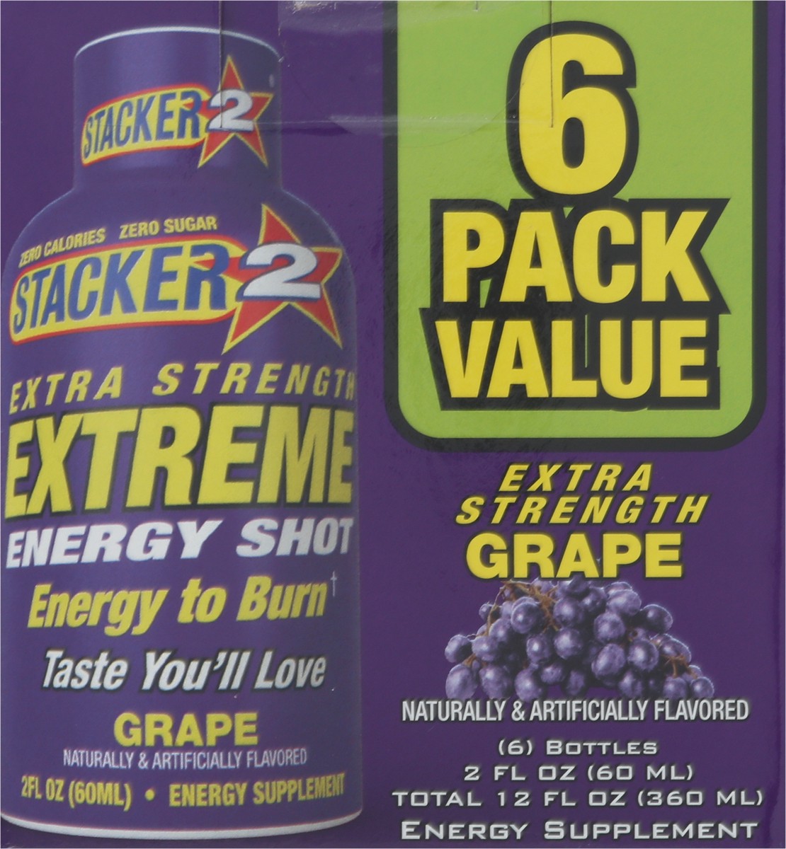 slide 3 of 9, Stacker 2 Extreme Energy Shots Extra Strength Grape flavor - 6 ct, 6 ct