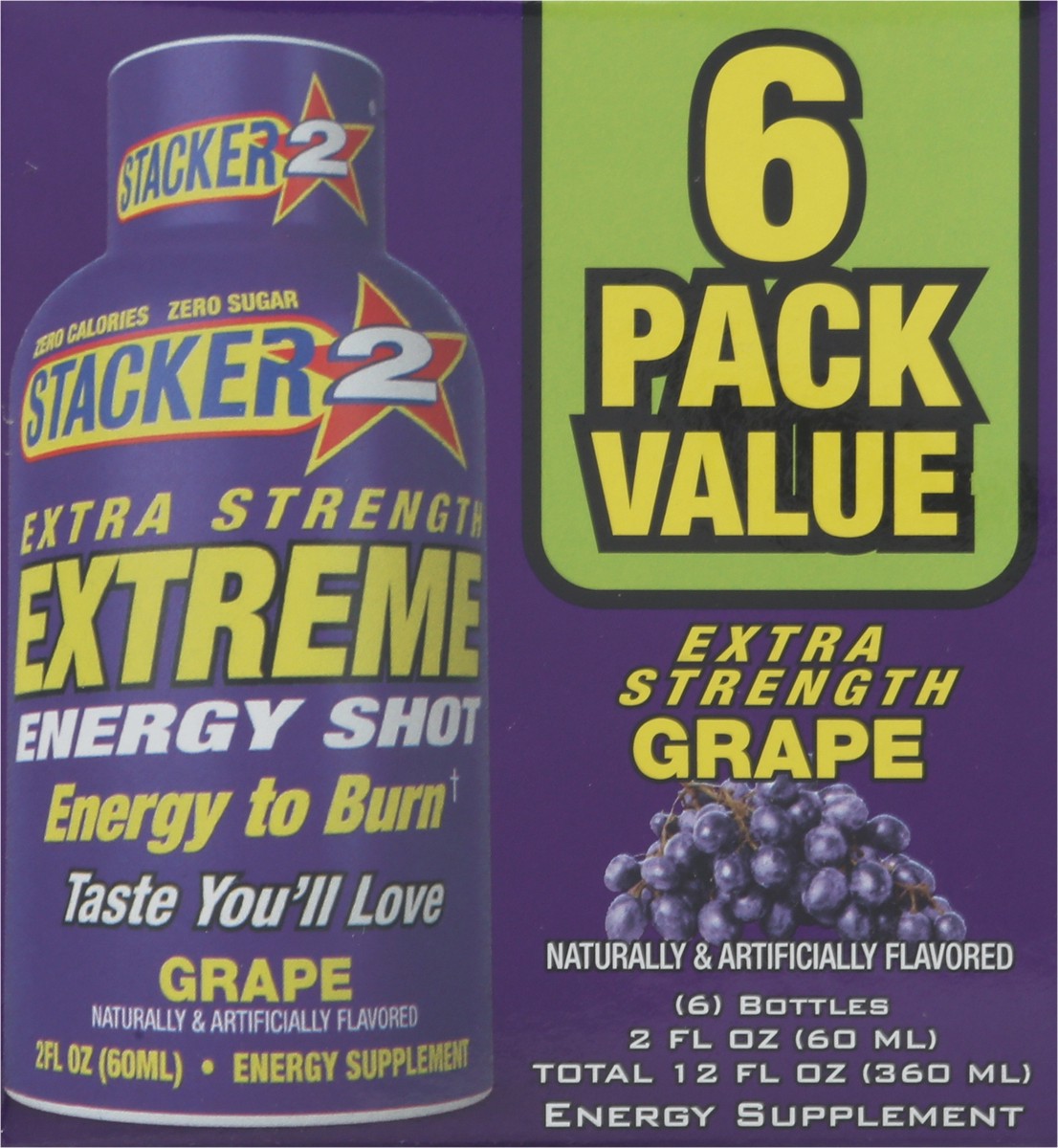 slide 6 of 9, Stacker 2 Extreme Energy Shots Extra Strength Grape flavor - 6 ct, 6 ct