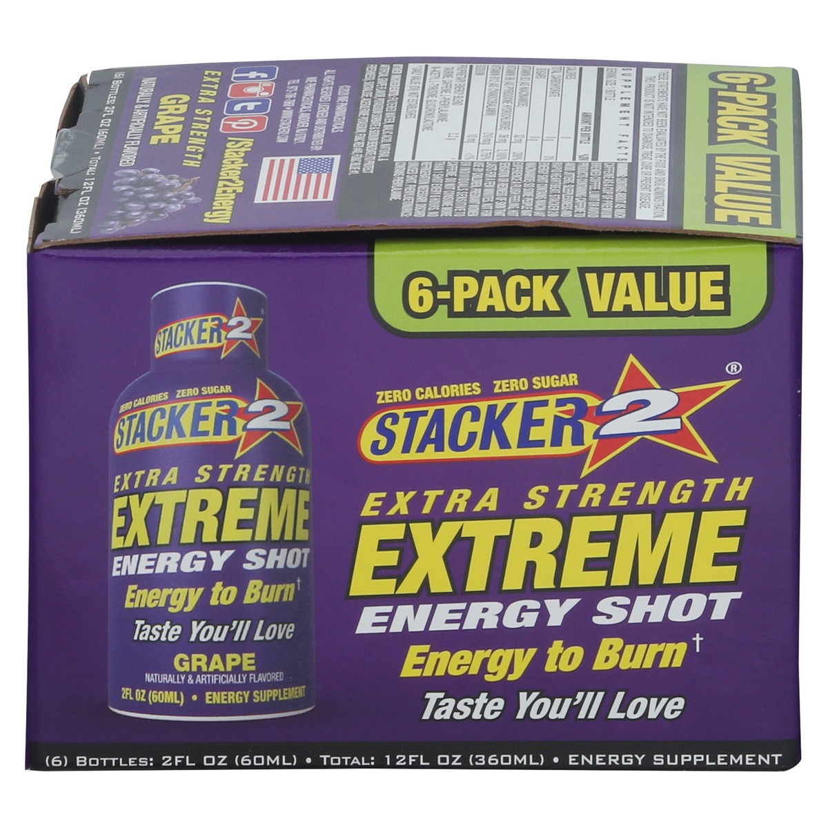 slide 1 of 9, Stacker 2 Extreme Energy Shots Extra Strength Grape flavor - 6 ct, 6 ct