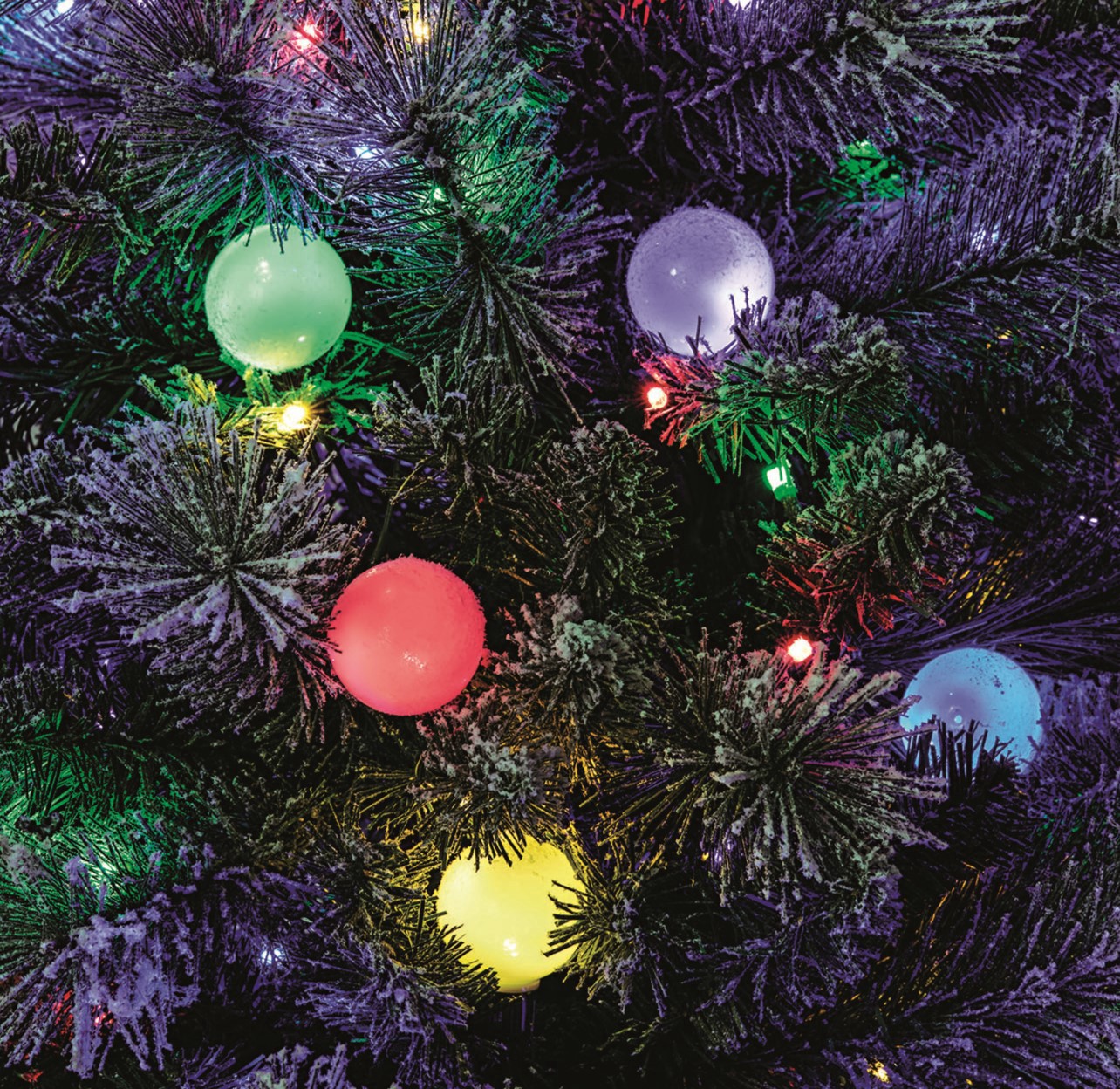 slide 8 of 8, 7.5ft. Pre-Lit Flocked Glacier Fir Artificial Christmas Tree, Dual Color Led Lights With G40 Bulbs By Ashland, 7.5 ft