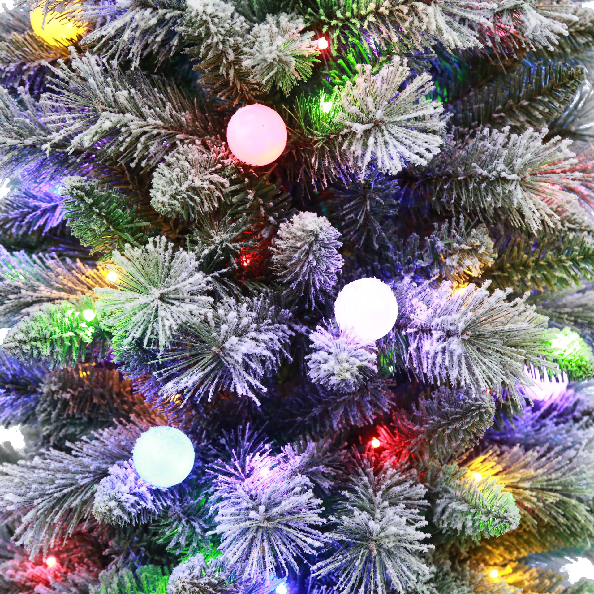 slide 4 of 8, 7.5ft. Pre-Lit Flocked Glacier Fir Artificial Christmas Tree, Dual Color Led Lights With G40 Bulbs By Ashland, 7.5 ft