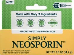 Simply Neosporin Formula 3-Ingredient First Aid Antibiotic Ointment and Wound Care Treatment with Bacitracin Zinc and Polymyxin B Sulfate, Preservative-, Paraben- and Neomycin-Free, 0.5 oz