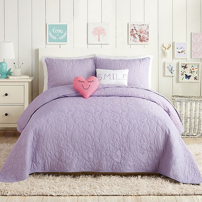 slide 1 of 5, Urban Playground Heart Full/Queen Quilt Set - Lavender, 5 ct