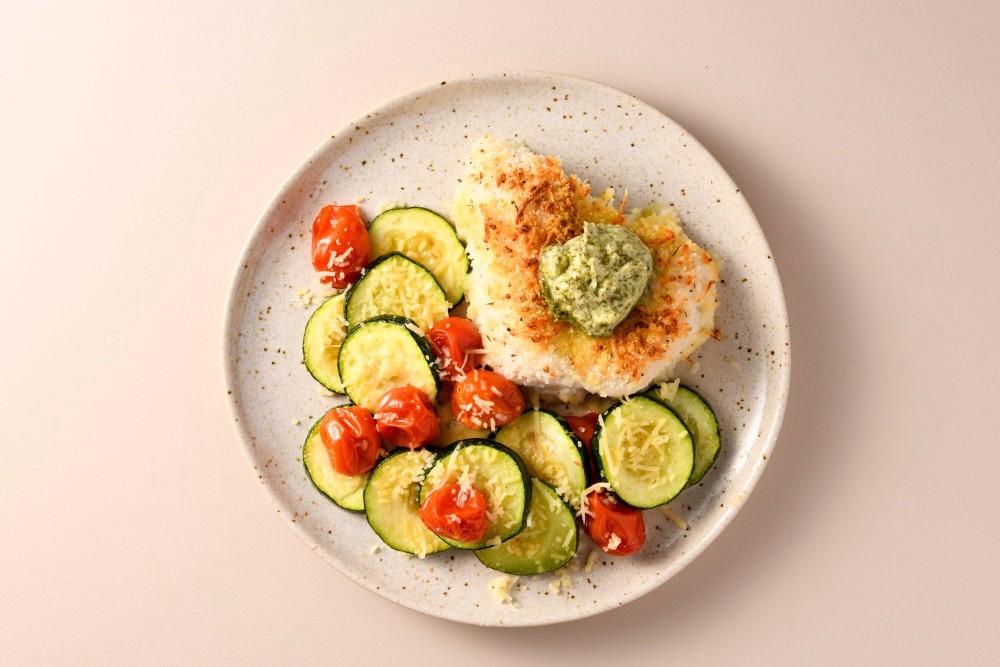 slide 1 of 2, Home Chef Oven Kit Basil Parmesan Chicken With Zucchini And Grape Tomatoes, 29 oz