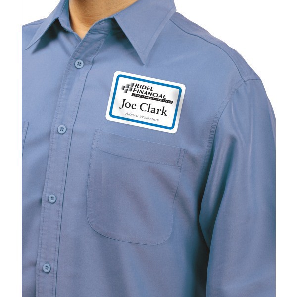 slide 5 of 8, Avery Flexible Name Badge Labels, White with Blue Border, 40 ct