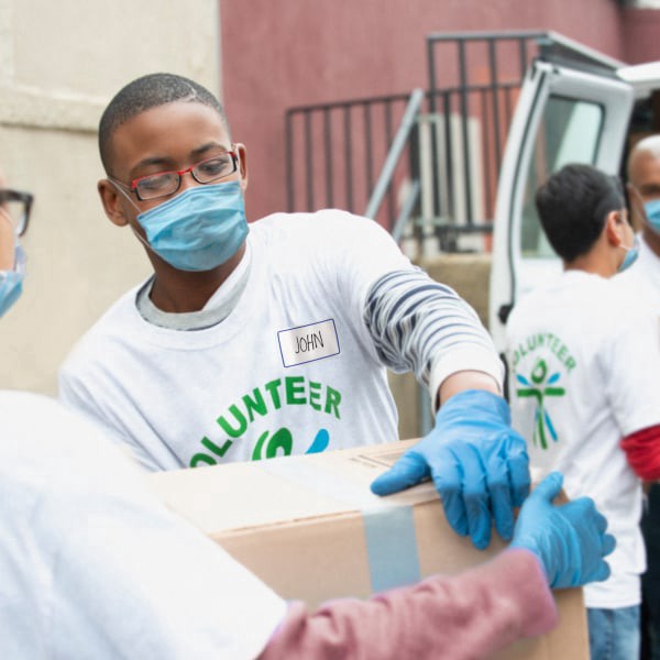 slide 2 of 8, Avery Flexible Name Badge Labels, White with Blue Border, 40 ct