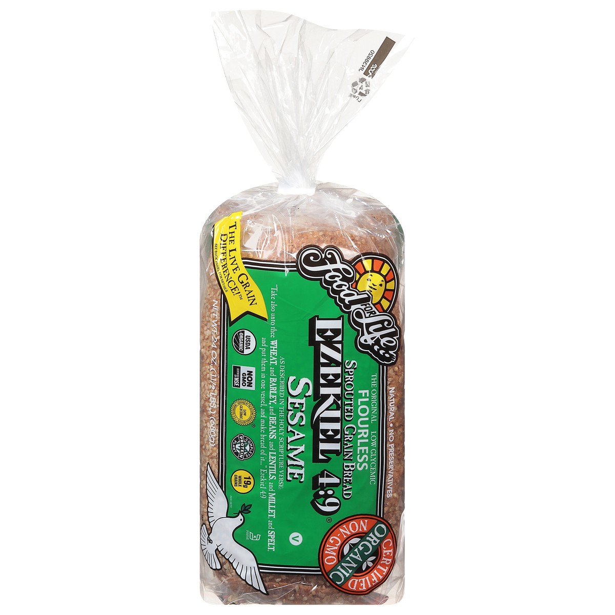 slide 1 of 9, Ezekiel 4:9 Flourless Sprouted Grain Sesame Bread 24 oz, 1 ct