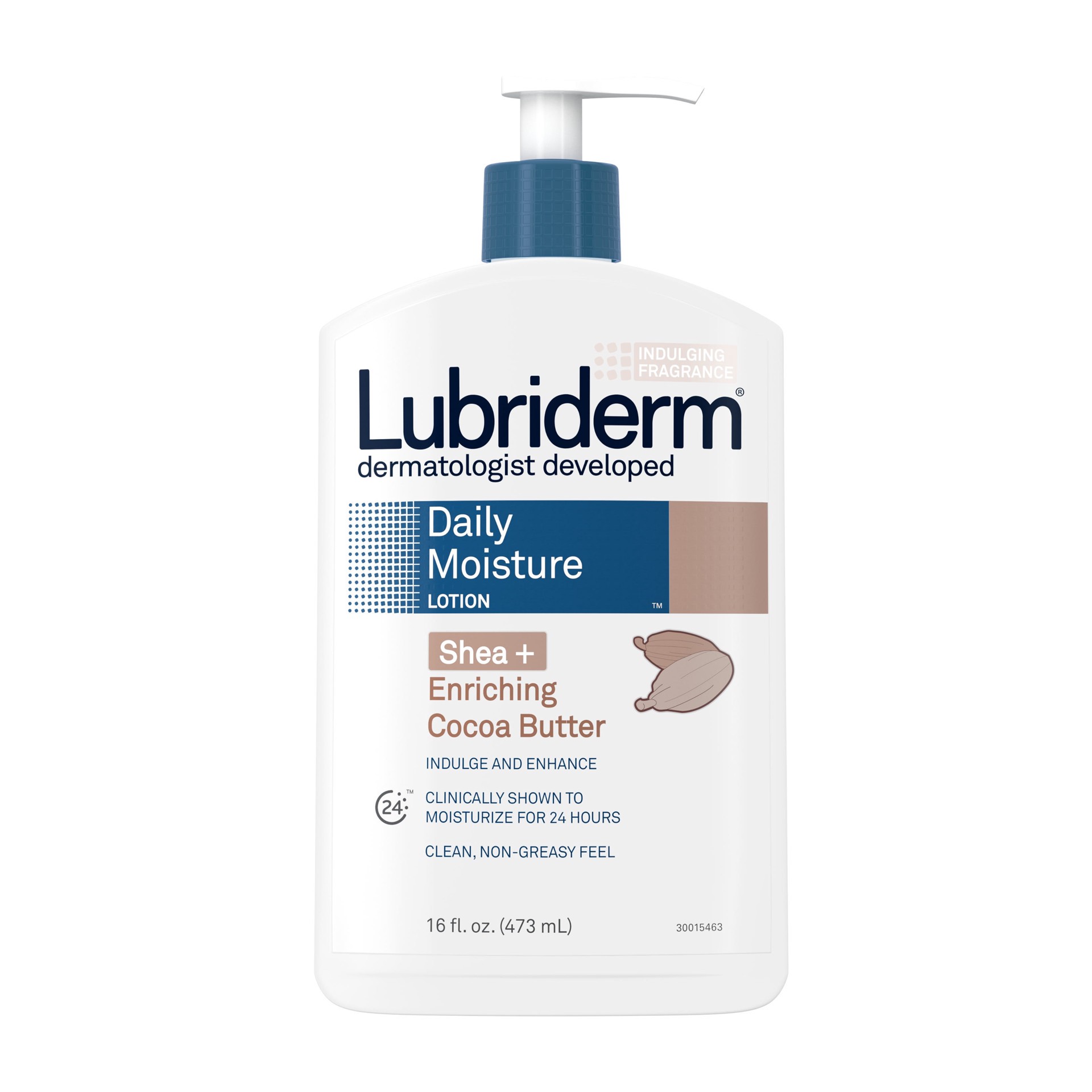 slide 3 of 7, Lubriderm Daily Moisture Replenishing Body Lotion with Shea + Enriching Cocoa Butter For Dry Skin, Clean, Hydrating, Nourishing, Non-Greasy and Dermatologist Developed Brand, 16 fl. Oz, 16 fl oz