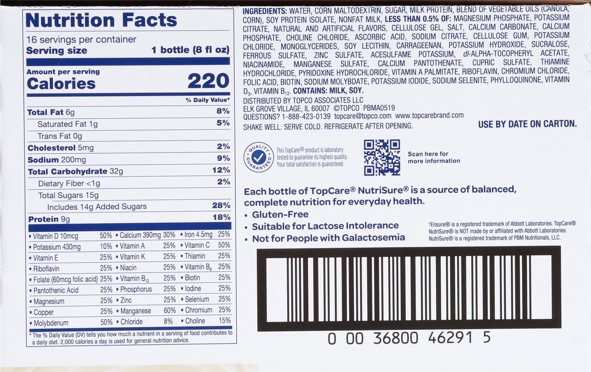 slide 2 of 9, TopCare Health NutriSure Original Vanilla Nutrition Shake 16 ea, 16 ct