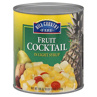 slide 1 of 1, Hill Country Fare Fruit Cocktail In Light Syrup, 106 oz
