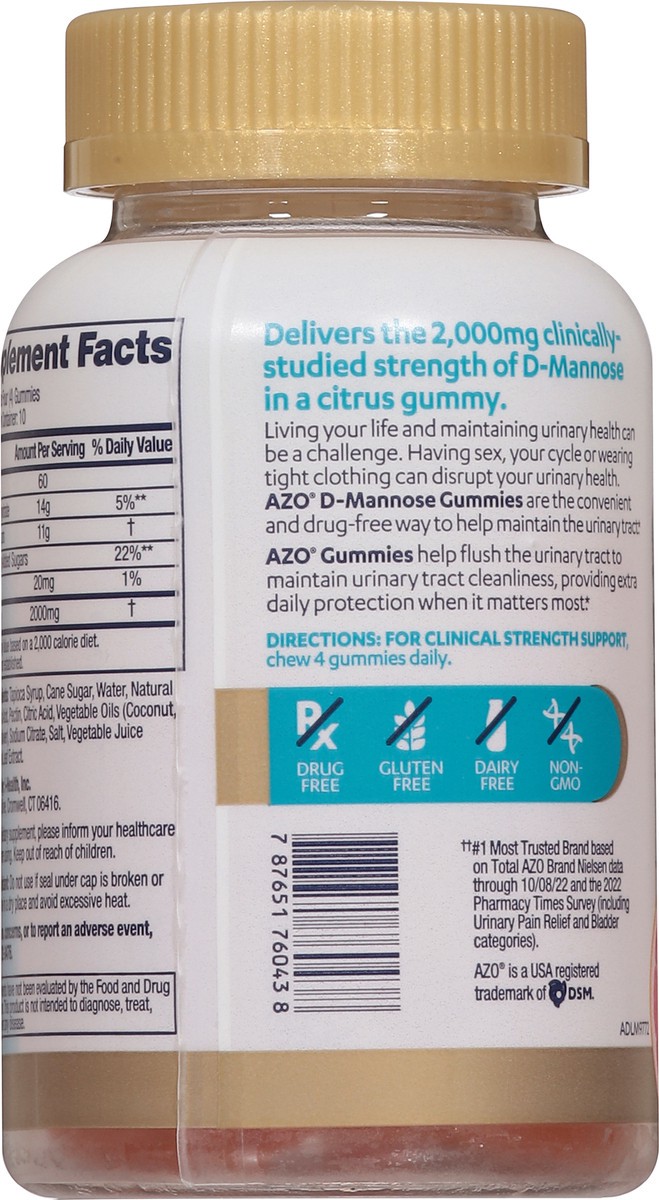 slide 10 of 14, AZO Urinary Tract Health Citrus Blast D-Mannose 40 Gummies, 40 ct
