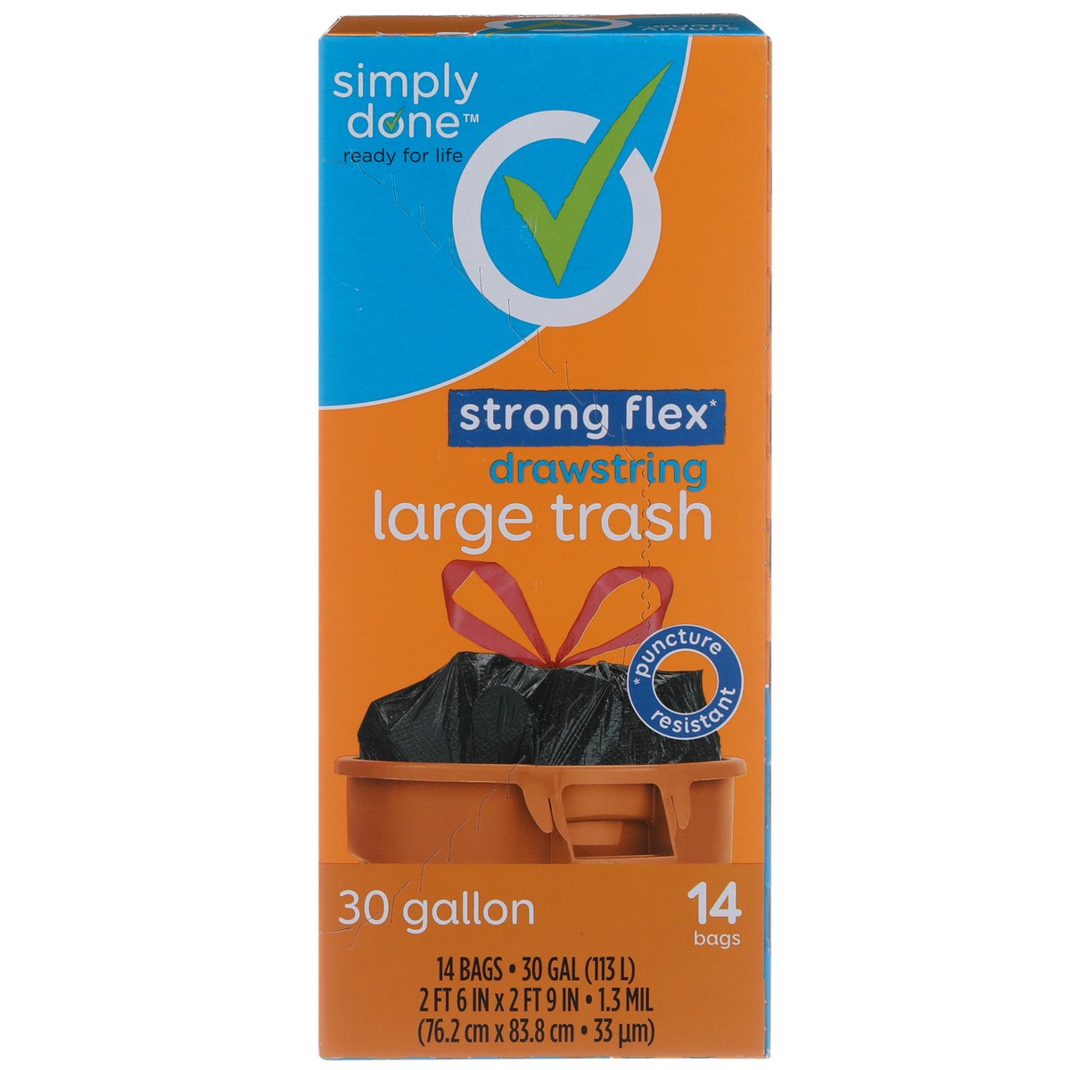 slide 6 of 8, Simply Done Strong Flex Drawstring Large Trash Bags, 30 gal