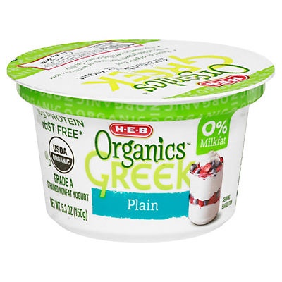 slide 1 of 1, H-E-B Organics Plain Greek Yogurt, 5.3 oz