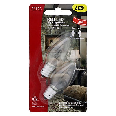 slide 1 of 1, GTC LED Red Night Light Bulbs, 2 ct