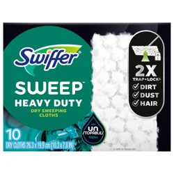 Swiffer Sweep + Mop, Dry Pads Refill, Floor Cleaner, Cleaning Cloths, Heavy Duty, Unscented, 10ct