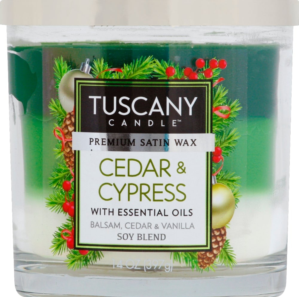 slide 1 of 1, Tuscany Triple Pour Cedar & Cypress Scented Candle - Green/White, 14 oz