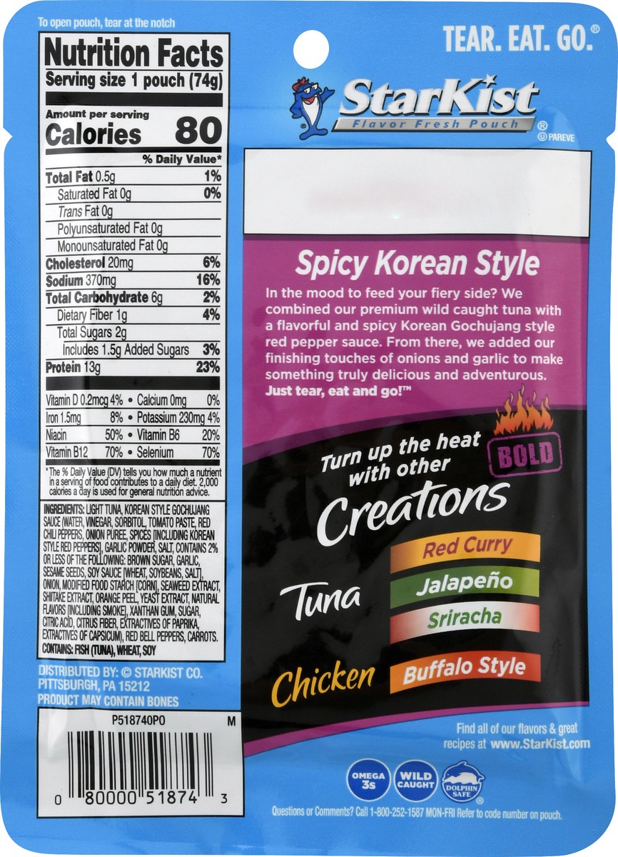 slide 6 of 8, Starkist Tuna Creations Bold Spicy Korean Style, 2.6 oz