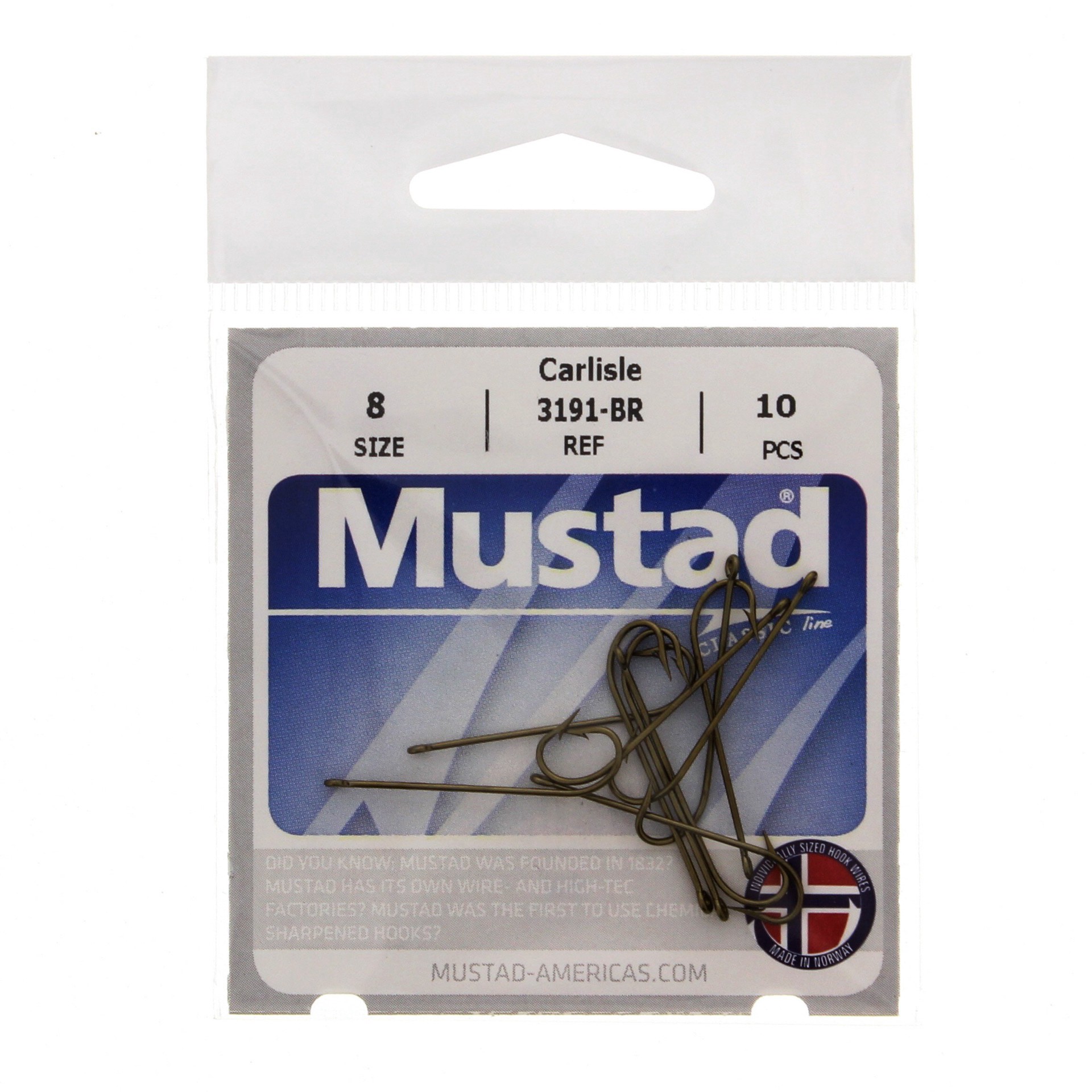 slide 1 of 1, Mustad Carlisle 3191-BR Hook, Size 8, 10 ct