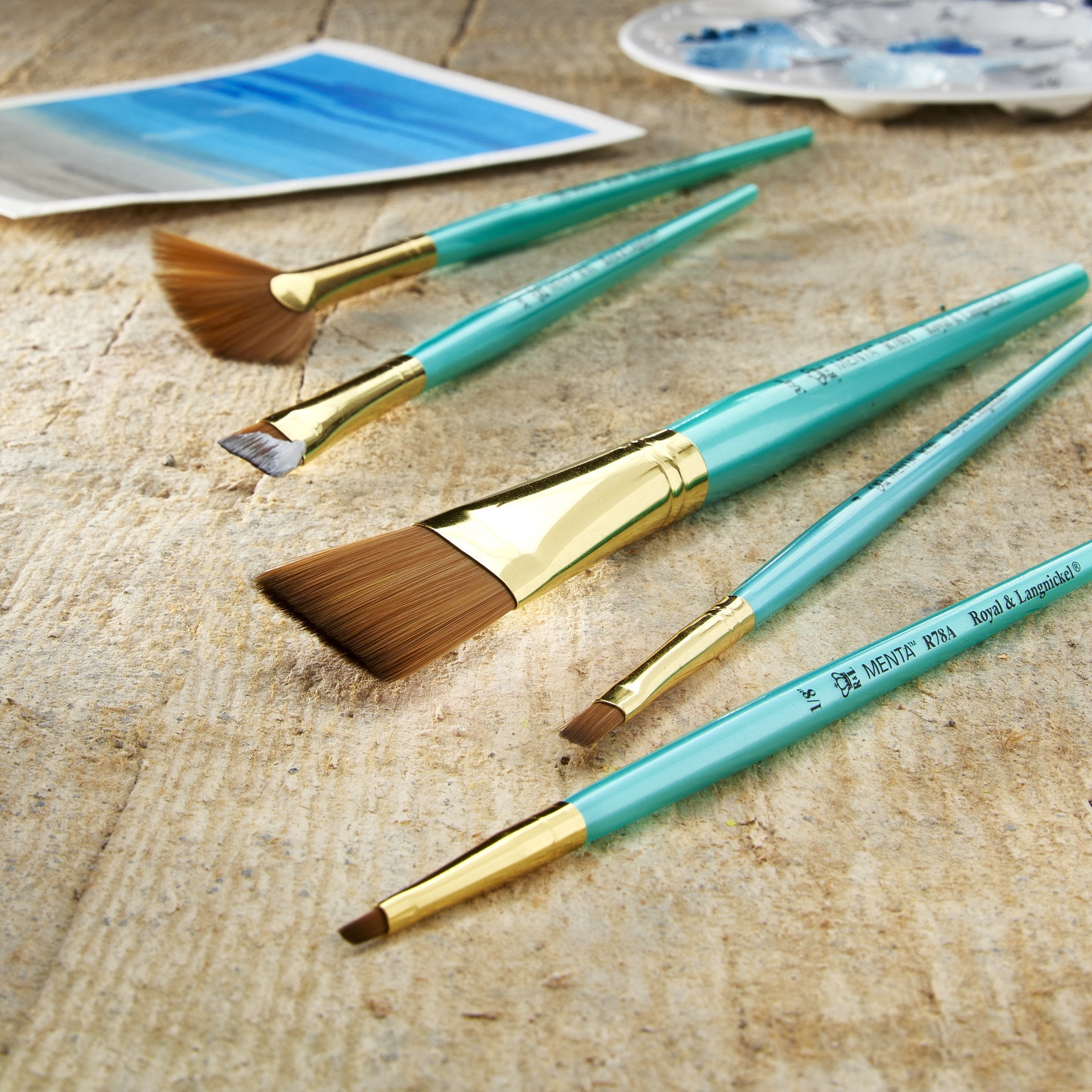 slide 3 of 4, Royal & Langnickel Menta Angular & Fan Synthetic Acrylic 5 Piece Brush Set, 5 ct