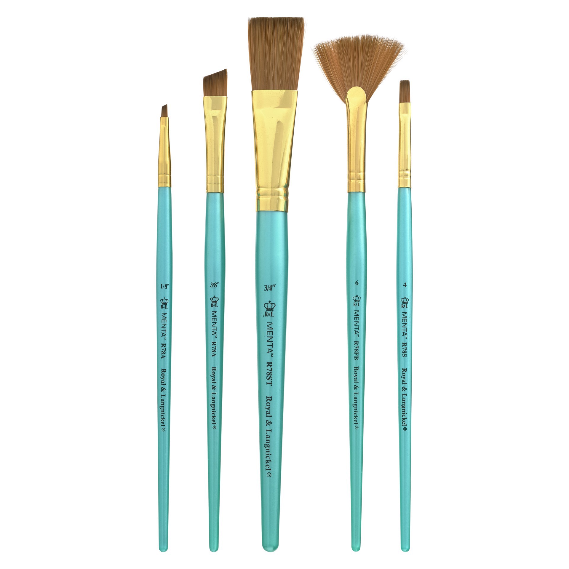 slide 4 of 4, Royal & Langnickel Menta Angular & Fan Synthetic Acrylic 5 Piece Brush Set, 5 ct