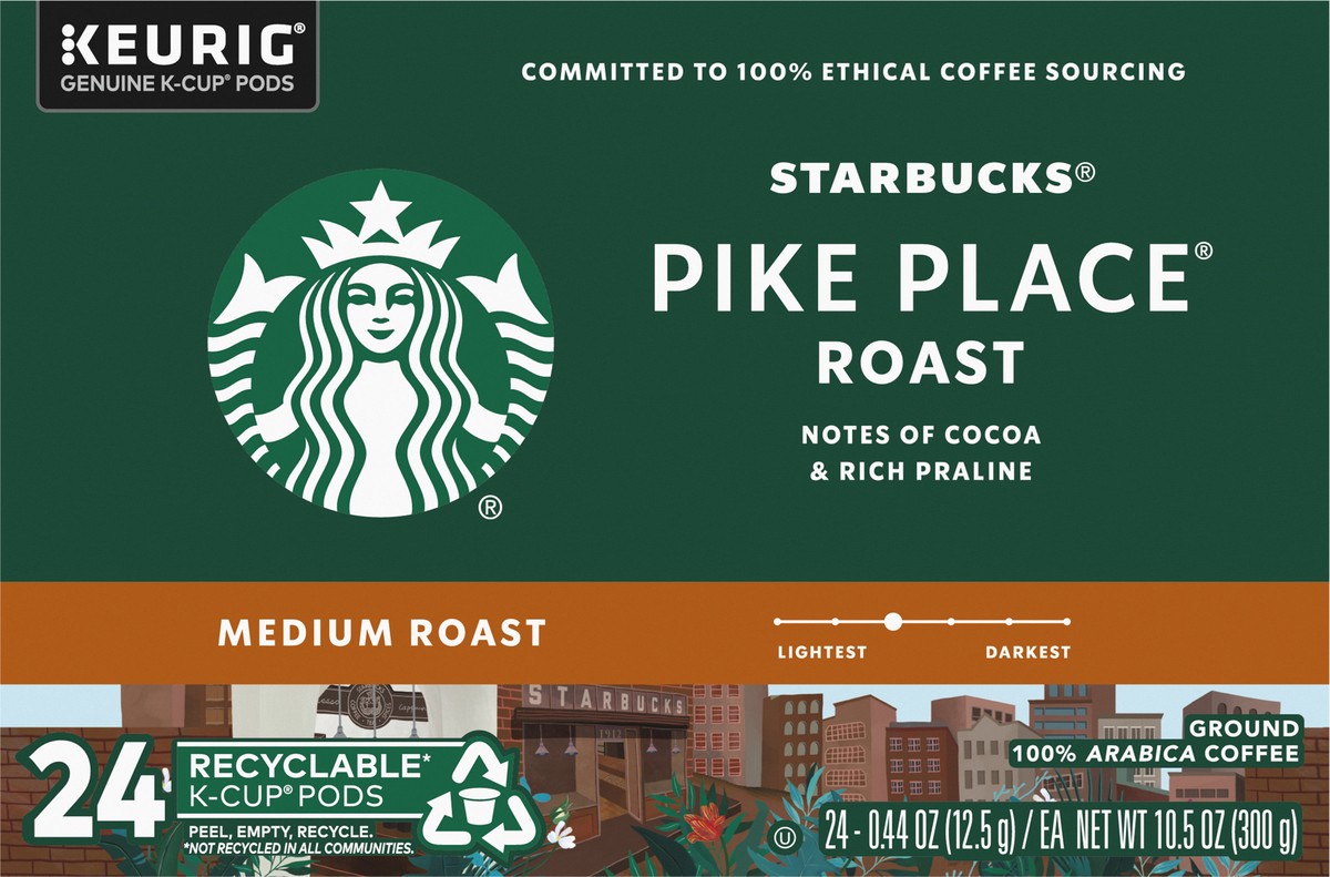 slide 8 of 9, Starbucks K-Cup Coffee Pods—Medium Roast Coffee—Pike Place Roast—100% Arabica—1 box - 24 ct, 1 ct