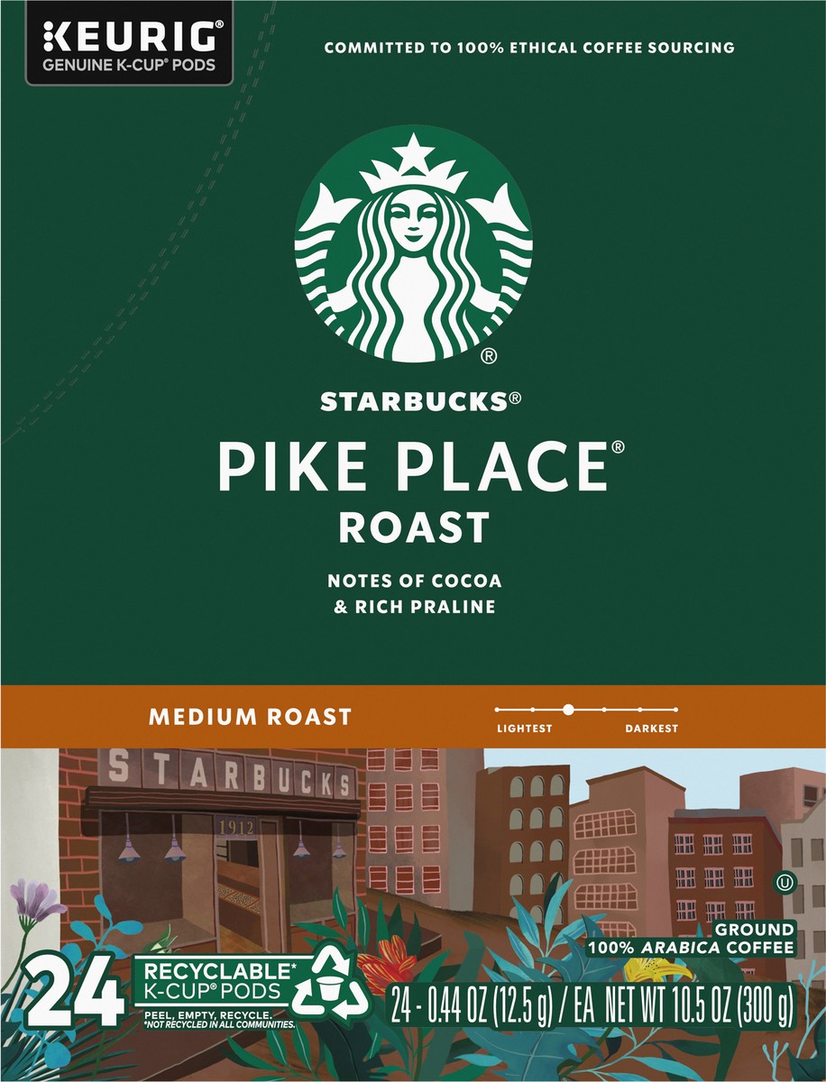 slide 9 of 9, Starbucks K-Cup Coffee Pods—Medium Roast Coffee—Pike Place Roast—100% Arabica—1 box - 24 ct, 1 ct