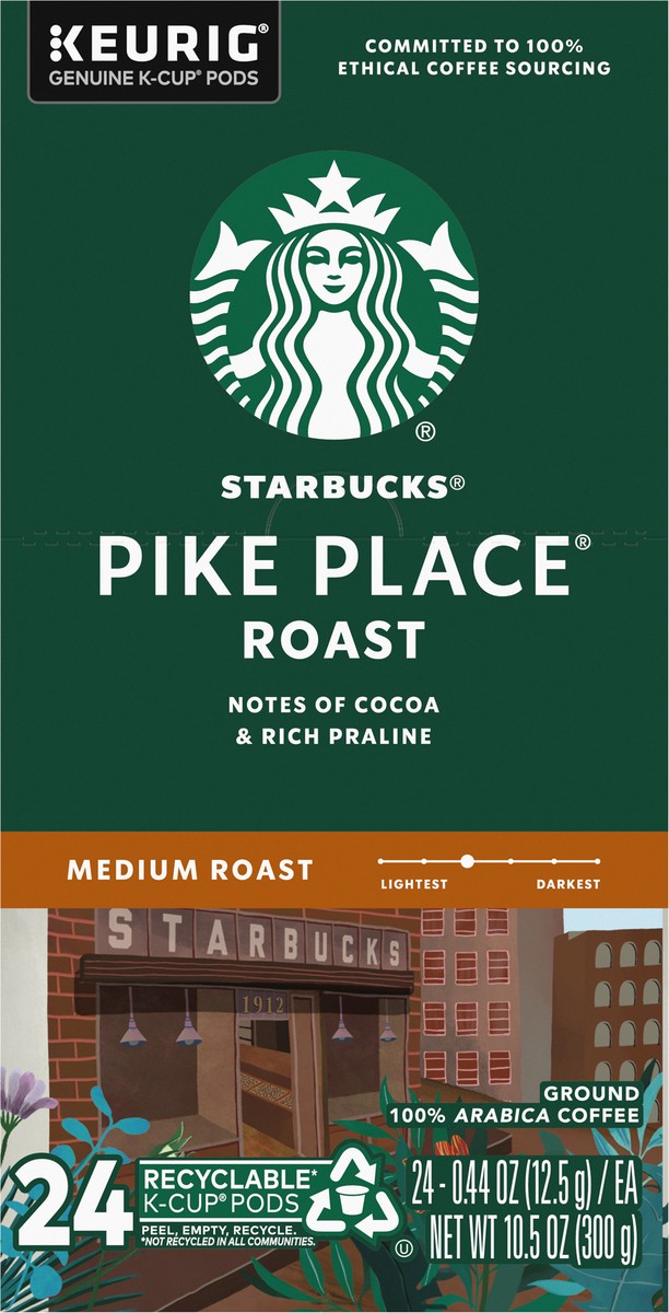 slide 7 of 9, Starbucks K-Cup Coffee Pods—Medium Roast Coffee—Pike Place Roast—100% Arabica—1 box - 24 ct, 1 ct