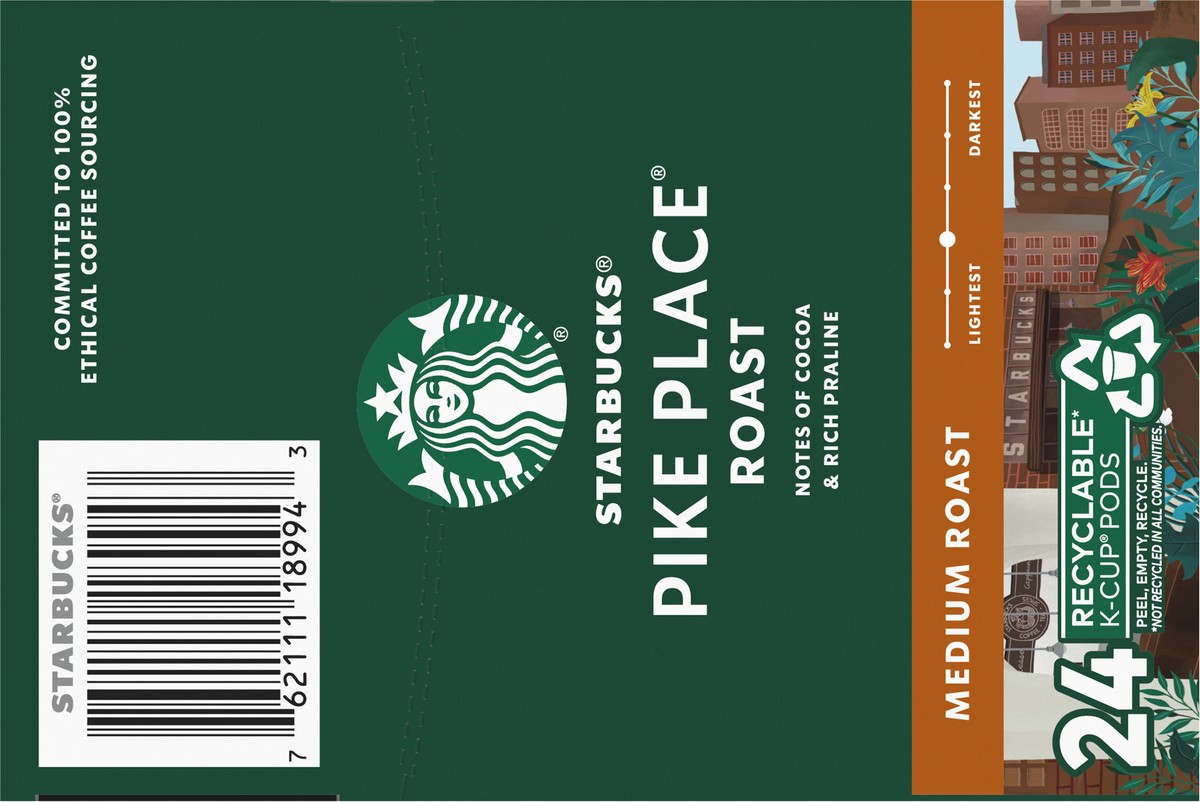 slide 2 of 9, Starbucks K-Cup Coffee Pods—Medium Roast Coffee—Pike Place Roast—100% Arabica—1 box - 24 ct, 1 ct