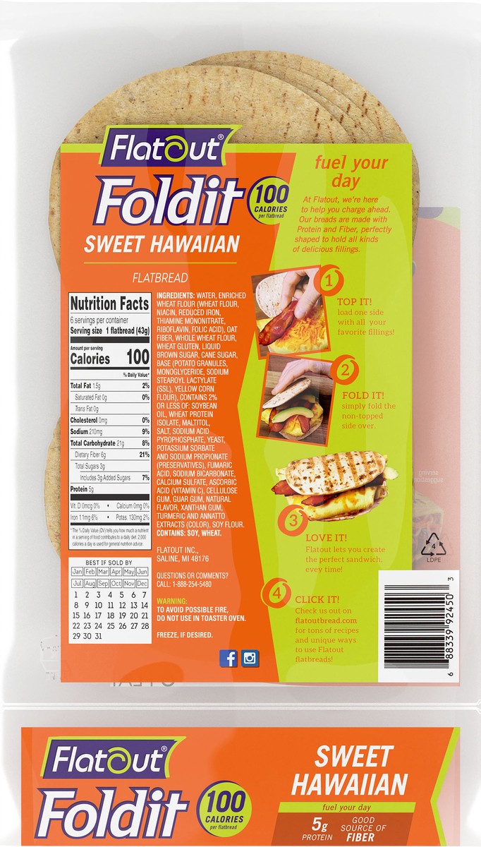 slide 12 of 14, Flatout Foldit Sweet Hawaiian Flatbread 6ct, 9 oz, 9 oz