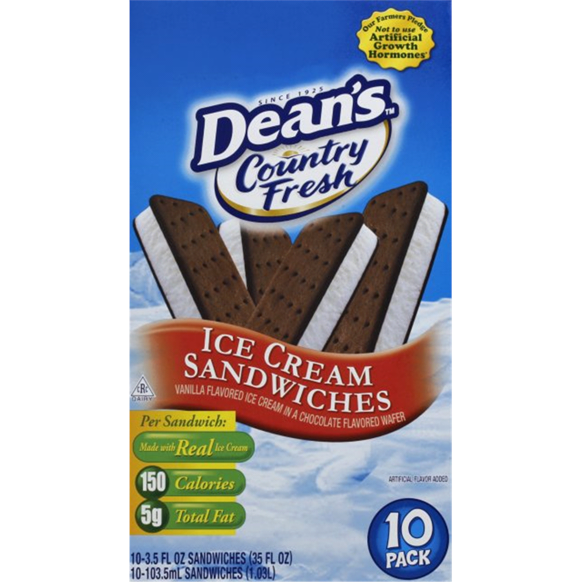 slide 1 of 1, Dean Foods Company Dean's Country Fresh Ice Cream Sandwiches 10 Count, 35 fl oz