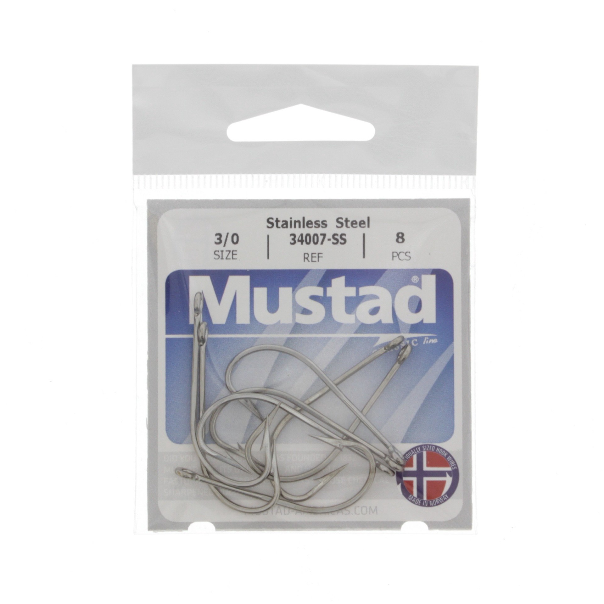 slide 1 of 1, Mustad Stainless Steel Hook Size 3/0, 8 ct