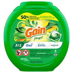Gain Flings Laundry Detergent Pacs, 60 Count, Original Scent, with Odor Defense, concentrated laundry soap pacs