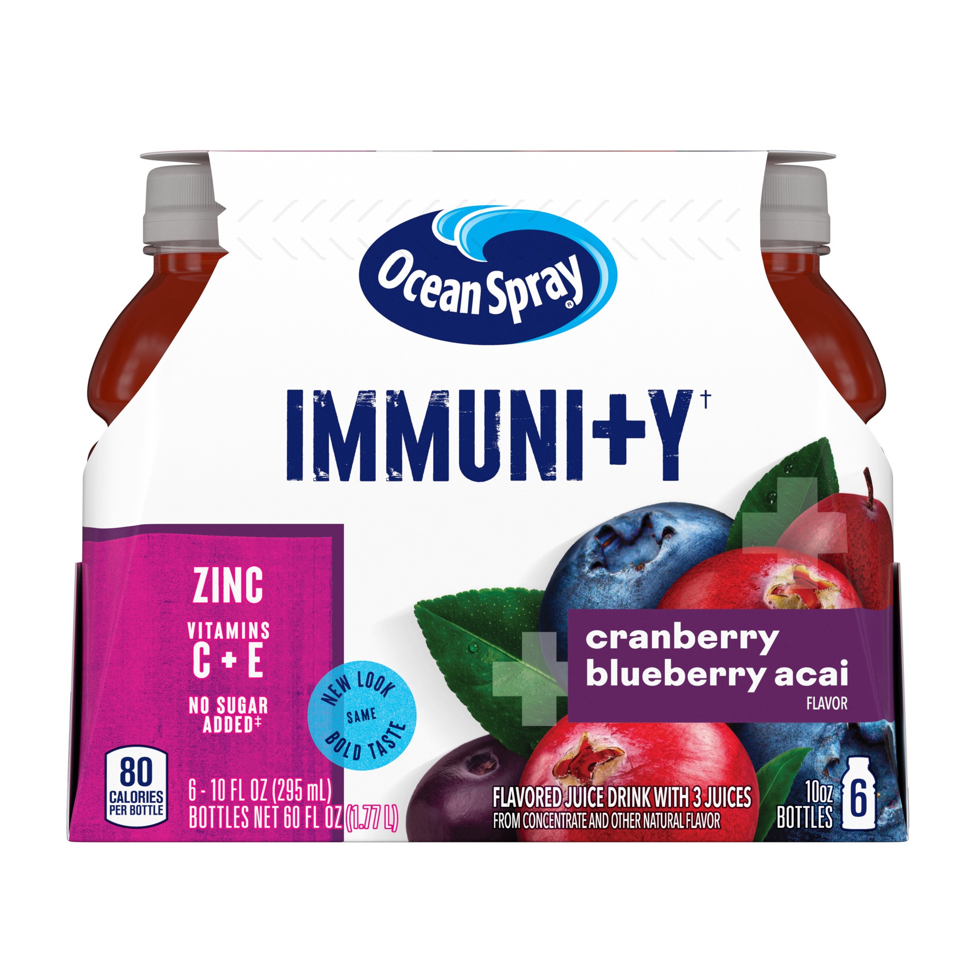 slide 1 of 3, Ocean Spray Immunity Cranberry Blueberry Acai Flavored Juice Drinks, 10 Fl Oz Bottles, 6 Count, 60 fl oz