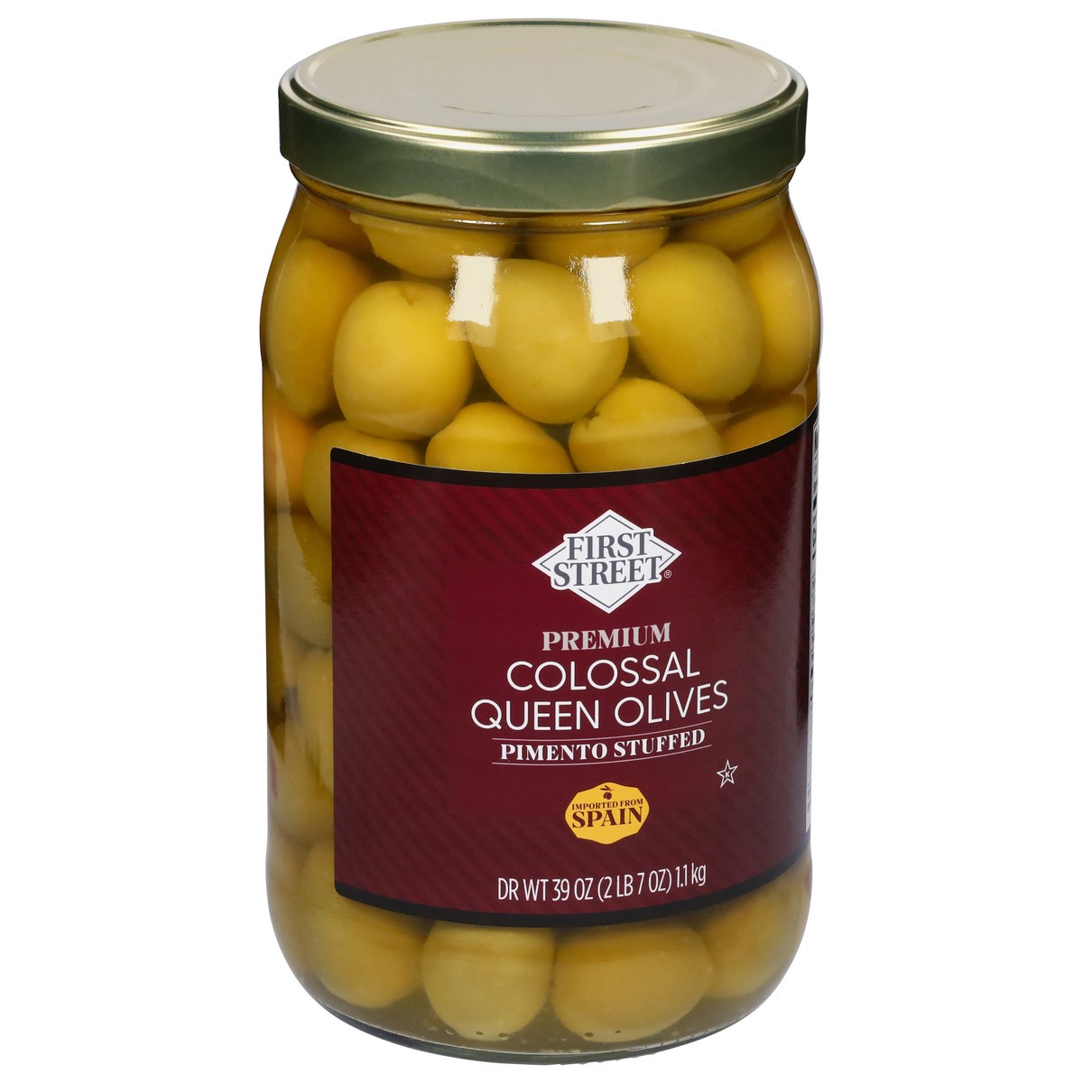 slide 9 of 13, First Street Fs Premium Colossal Qn Olvs Pmnt0 Stfd, 39 oz