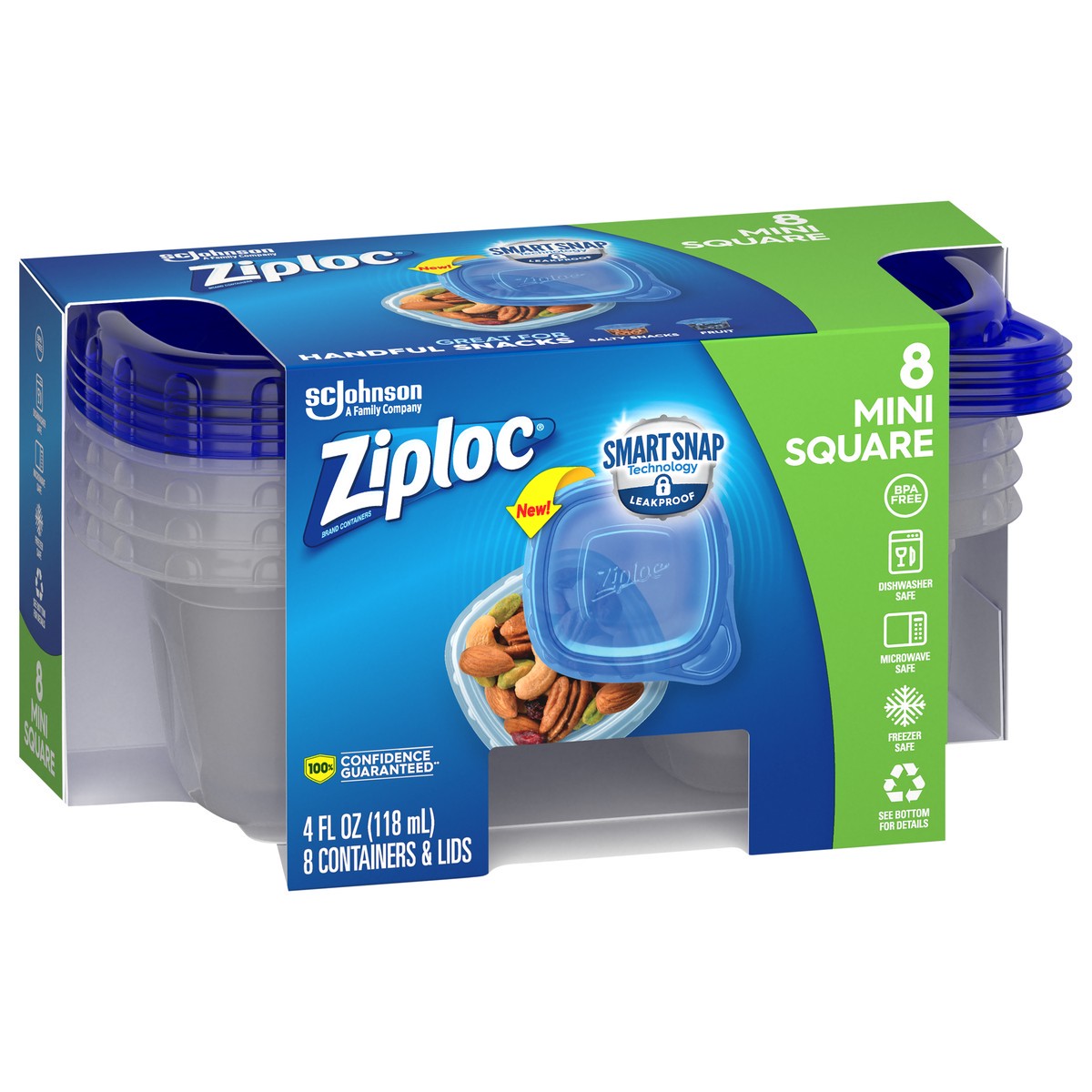 slide 7 of 7, Ziploc Brand, Food Storage Containers with Lids, Smart Snap Technology, Mini Square, 8 ct, 8 ct