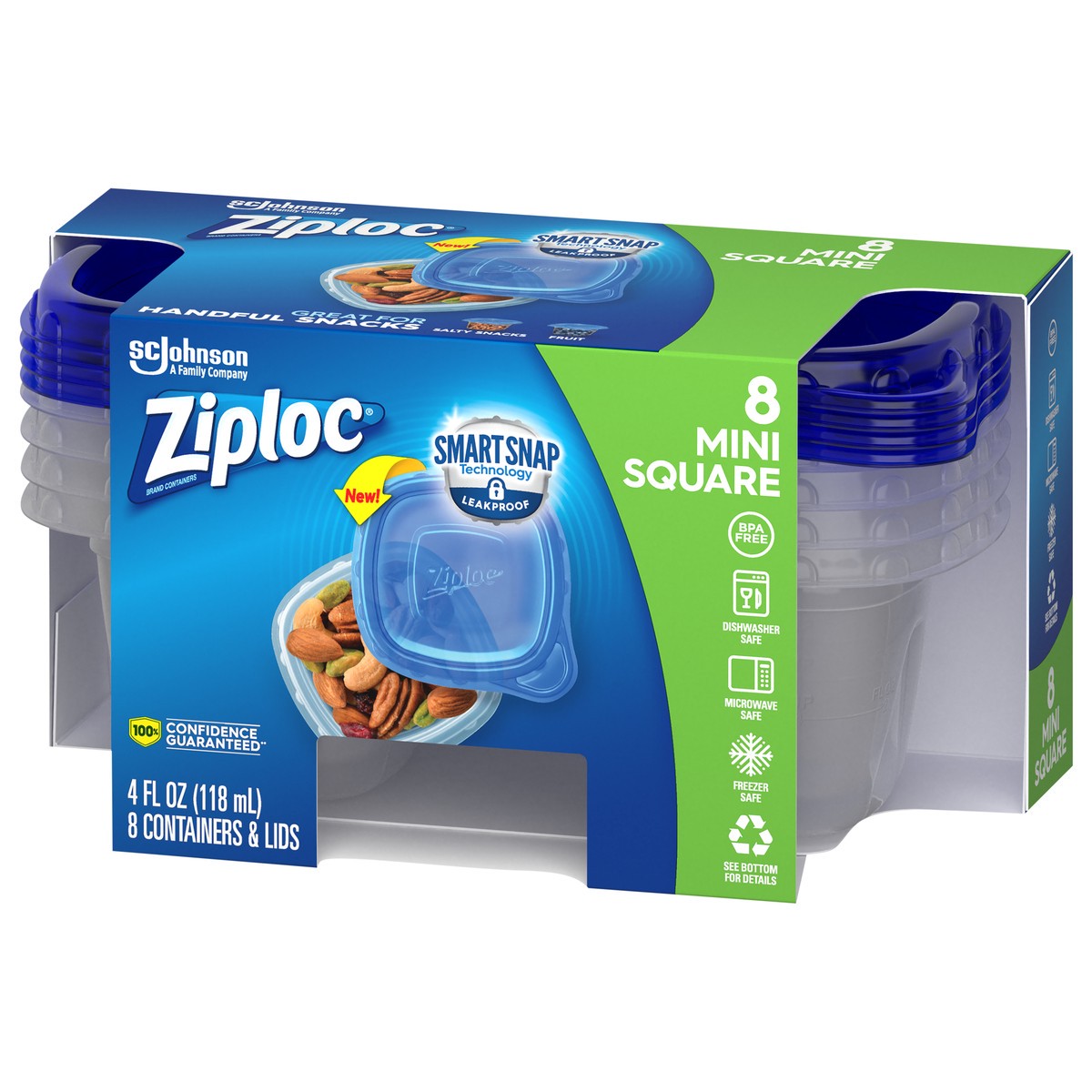 slide 6 of 7, Ziploc Brand, Food Storage Containers with Lids, Smart Snap Technology, Mini Square, 8 ct, 8 ct