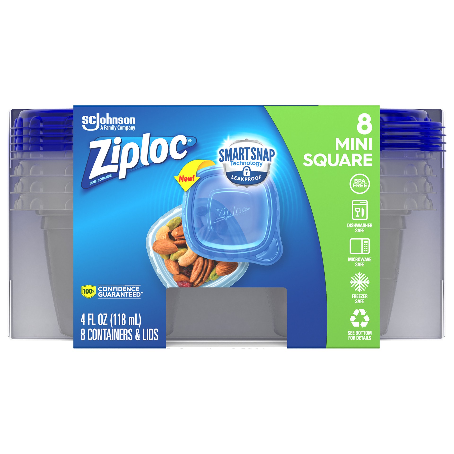 slide 1 of 7, Ziploc Brand, Food Storage Containers with Lids, Smart Snap Technology, Mini Square, 8 ct, 8 ct