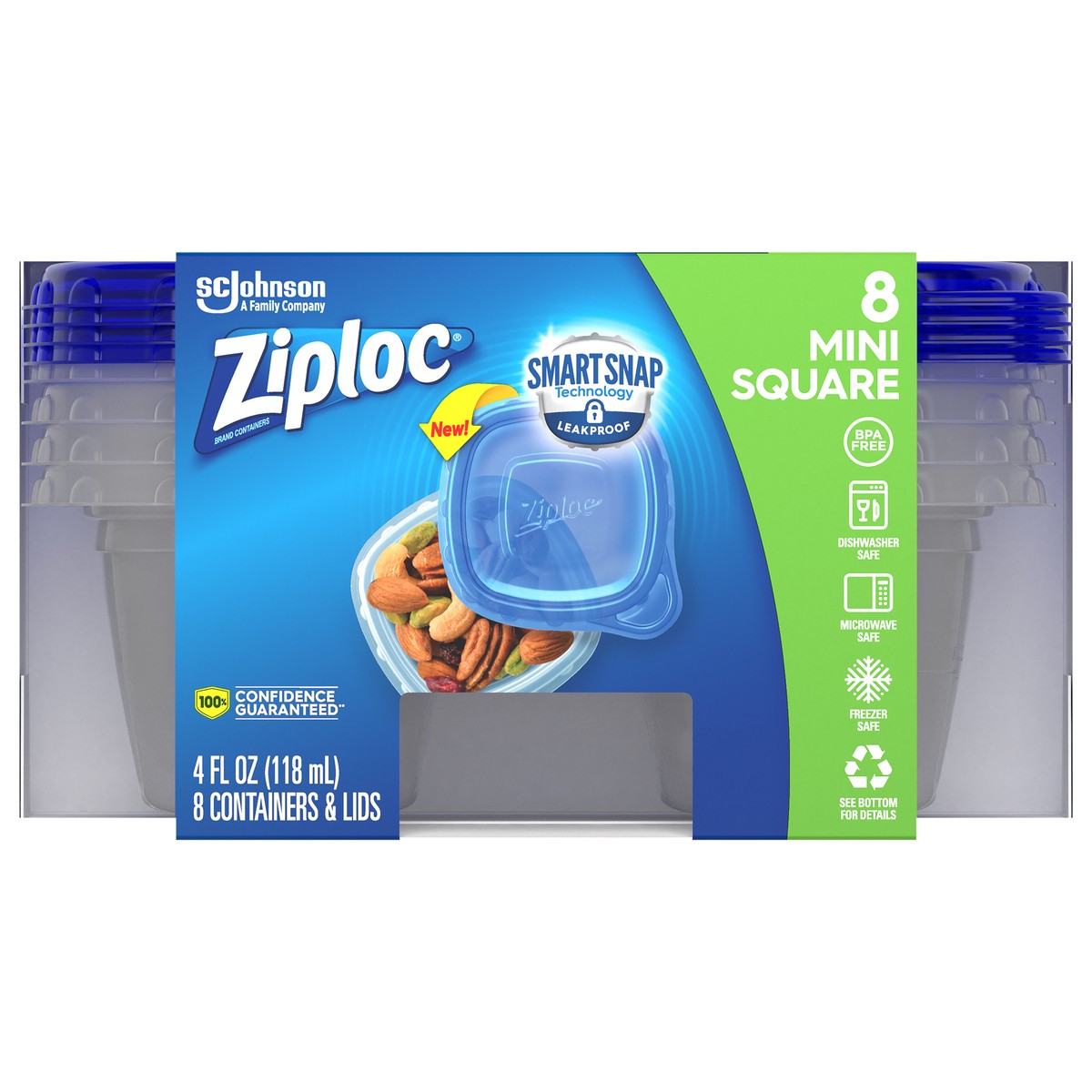 slide 1 of 7, Ziploc Brand, Food Storage Containers with Lids, Smart Snap Technology, Mini Square, 8 ct, 8 ct