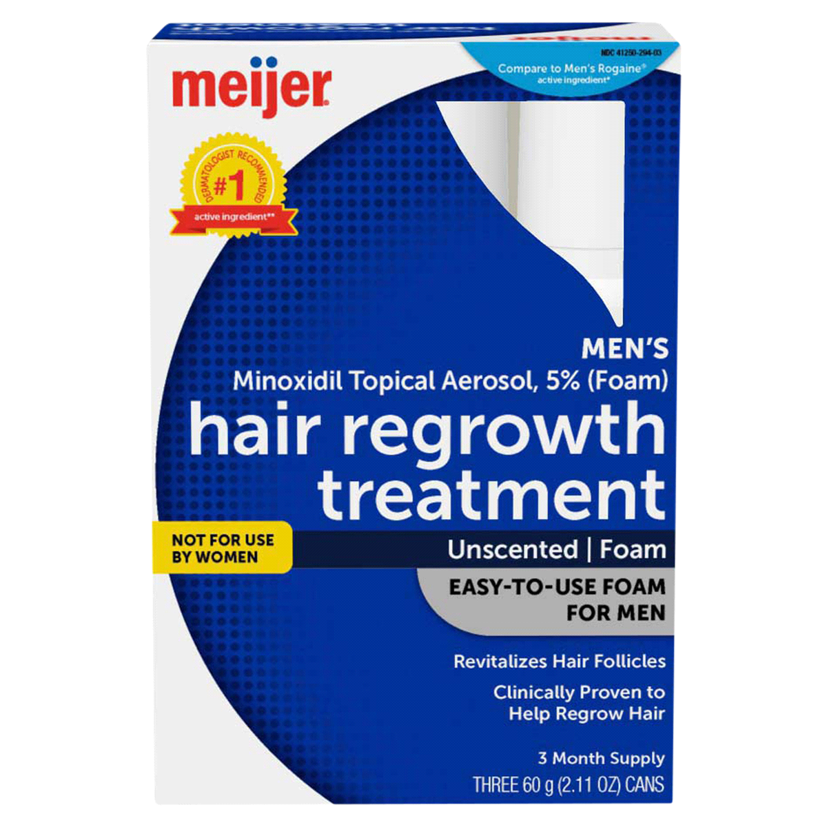 slide 1 of 5, Meijer Men's Minoxidil Topical Aerosol 5% (Foam) Hair Regrowth Treatment, 3 btl, 1 ct