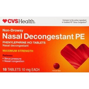 slide 1 of 1, CVS Health Non-Drowsy Maximum Strength Nasal Decongestant Pe, 10Mg Phenylephrine Hcl, 18 Ct, 1 ct