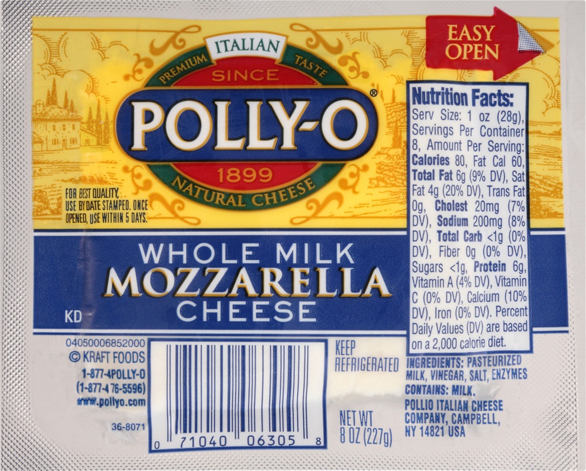 slide 6 of 7, Polly-O Mozzarella Cheese Chunk with Whole Milk, 8 oz