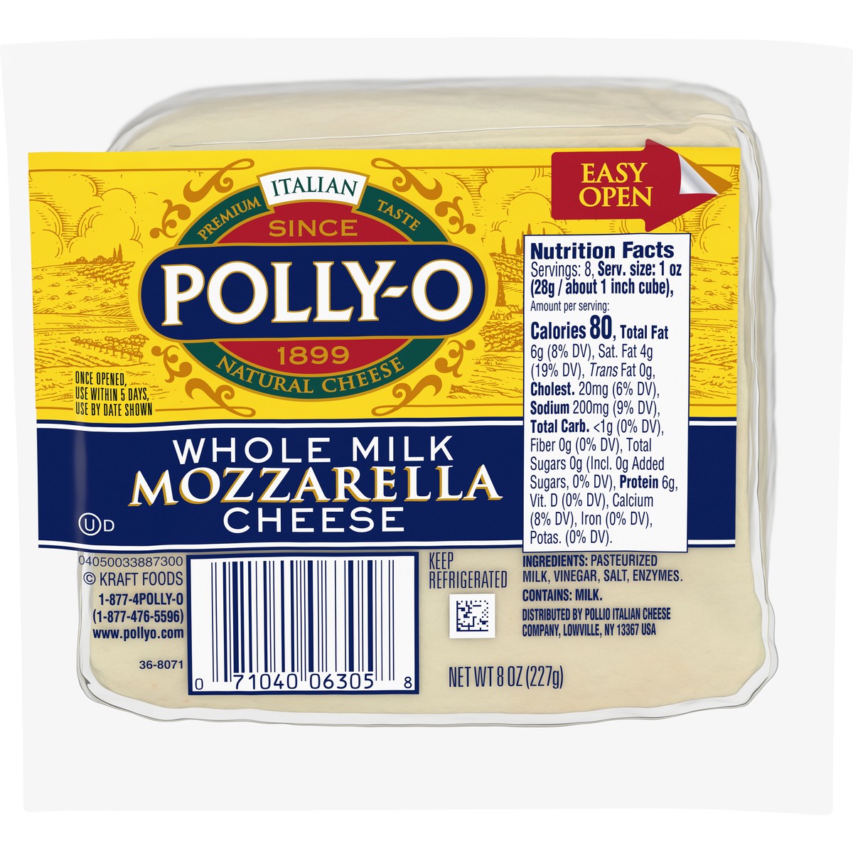 slide 1 of 7, Polly-O Whole Milk Mozzarella, 8 oz