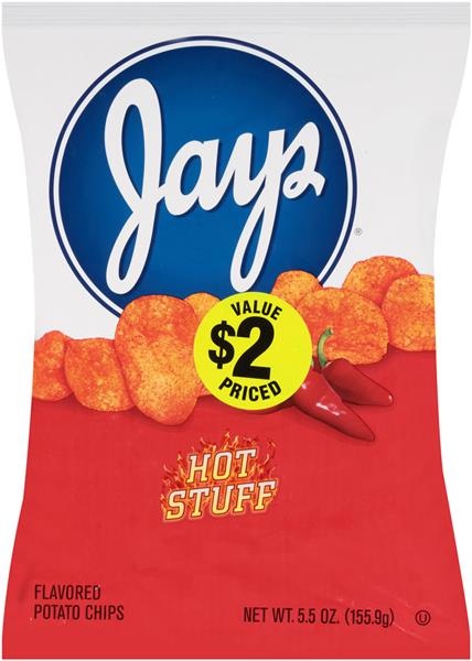 slide 1 of 1, Jay's Hot Stuff Flavored Potato Chips, 5.5 oz